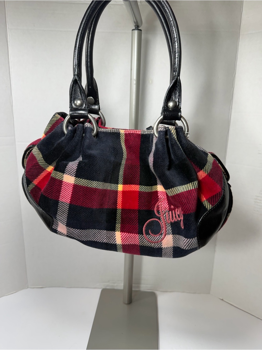 Vintage Juicy Couture Plaid Velour Shoulder Bag Purse Handbag Y2K